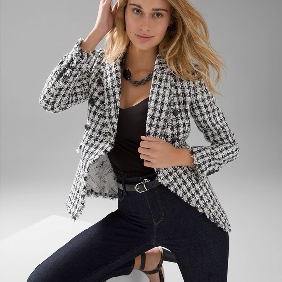 WHBM® Tweed Houndstooth Buttoned Studio Blazer Size S/XS - Picture 3 of 14